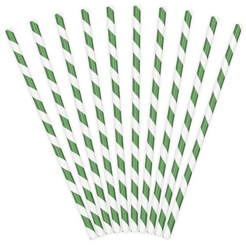 10 striped paper straws dark green 19.5cm