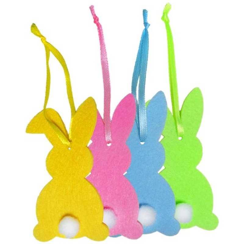4 colorful felt bunnies Easter hangers 9cm
