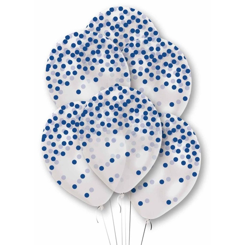 6 blue confetti balloons 27.5cm