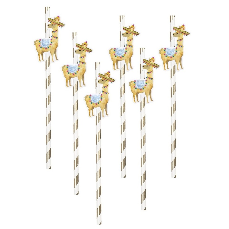 6 Llama Fiesta Paper Straws 20cm