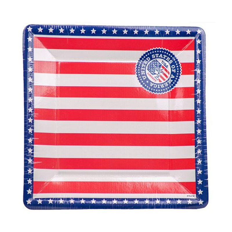 8 paper plates USA Party square 25cm