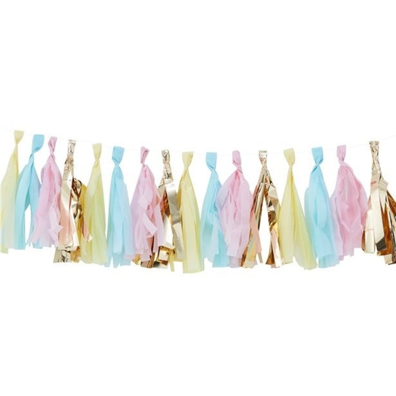 Colorful pastel and gold tassel garland 2m