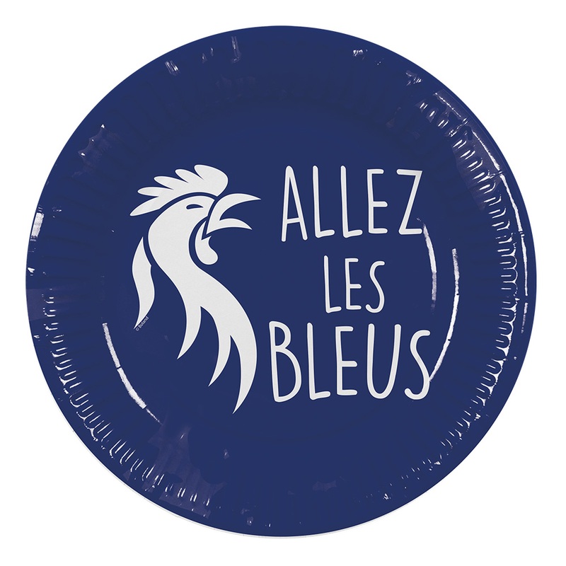 Satz 8 Papierteller 'Allez les Bleus' (23 cm)