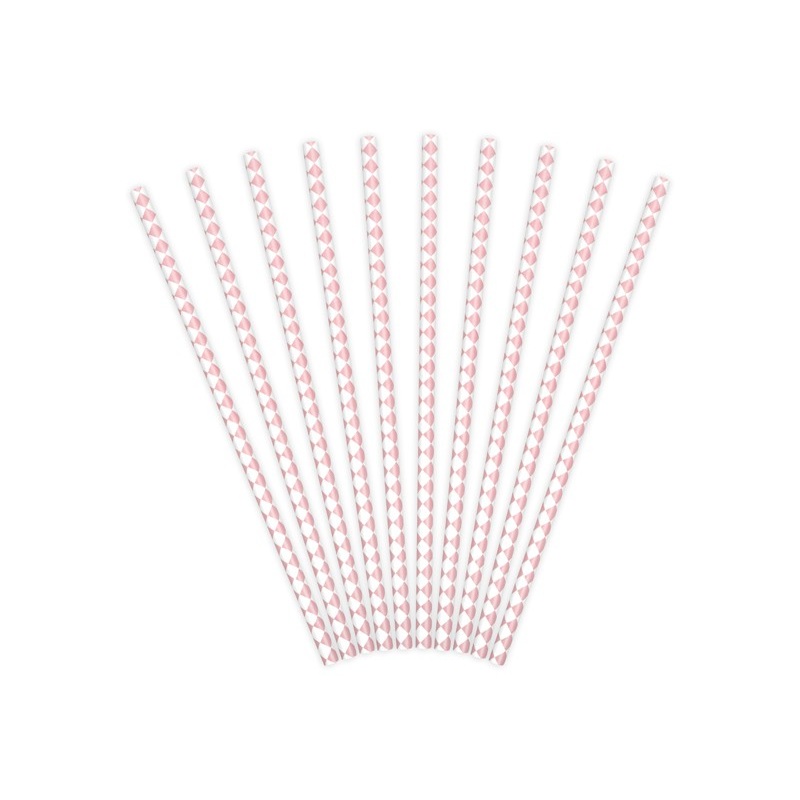10 diamond pattern paper straws pink 19.5cm