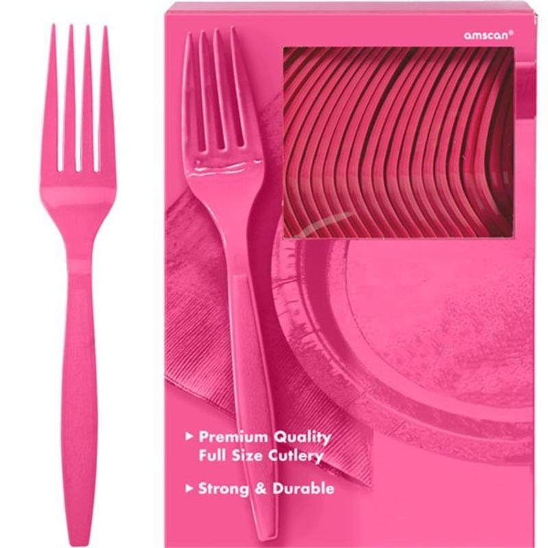 100 pink plastic forks Glory 20cm