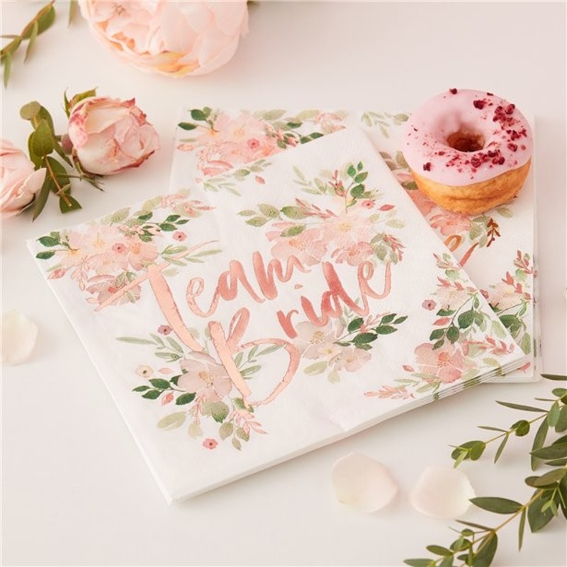 16 Floral Team Bride Napkins 33cm
