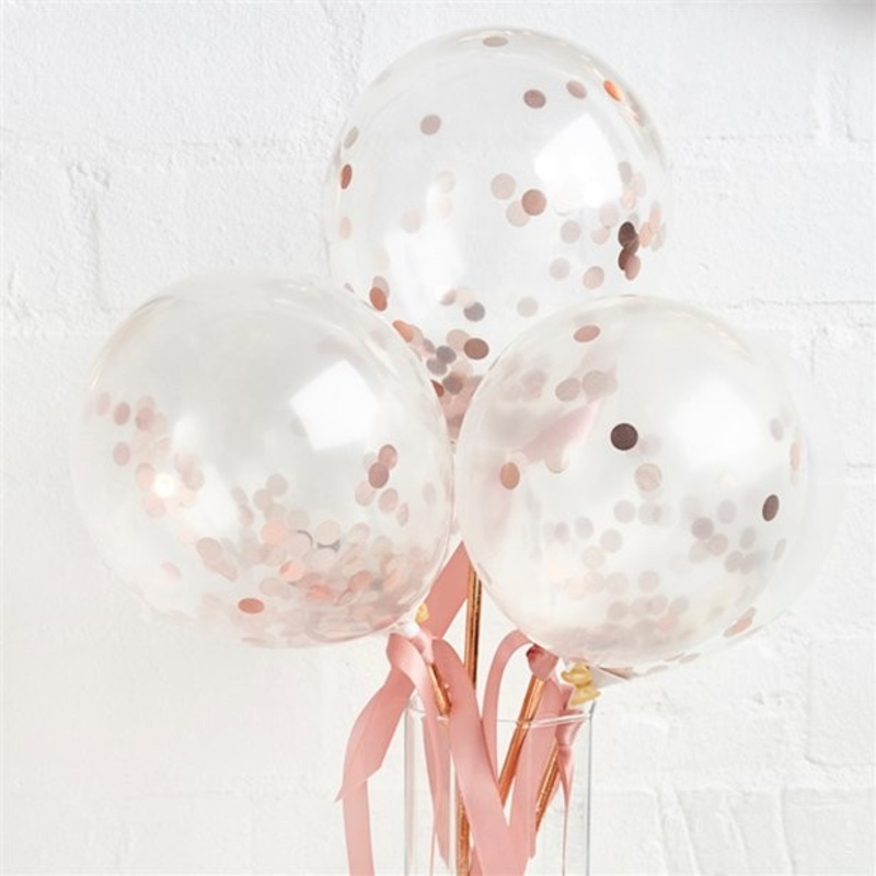 5 confetti stick balloons rose gold 12.7cm