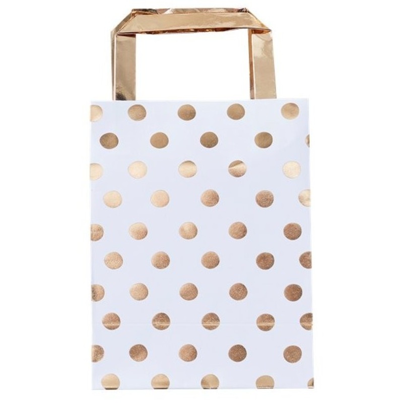 5 gift bags white-gold dotted 26cm