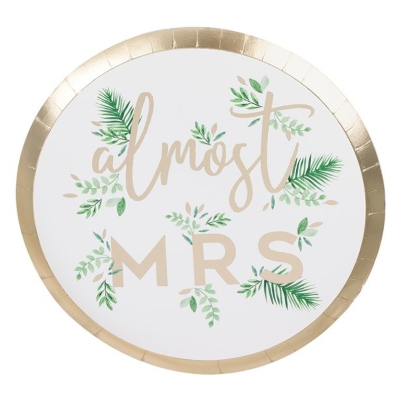 8 Almost Mrs JGA paper plates floral 24.5cm