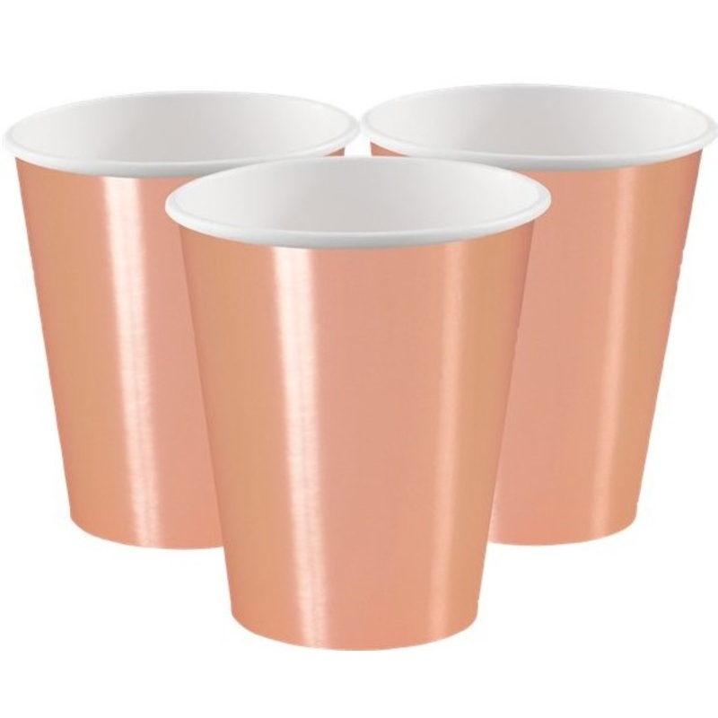 8 rose gold paper cups Aurora 355ml