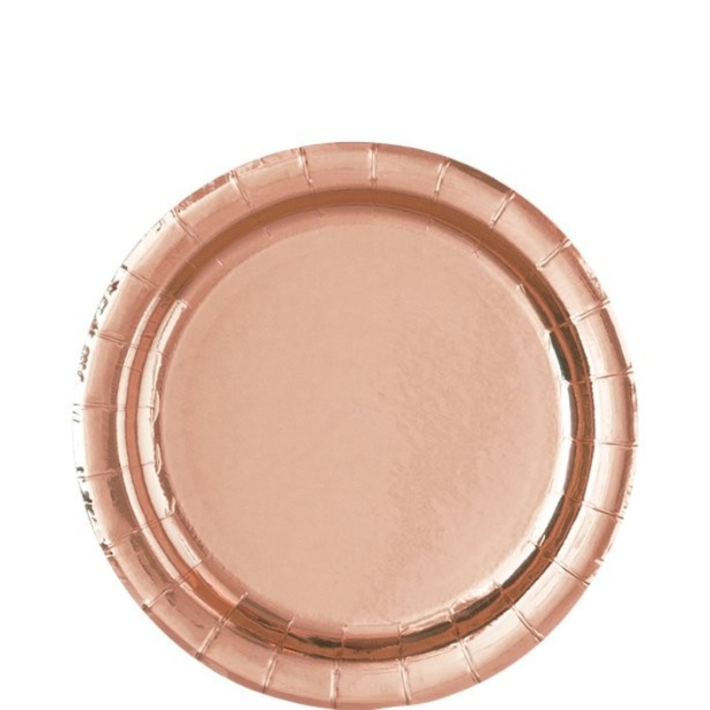 8 rose gold paper plates 18cm