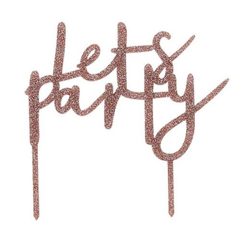 Cake decoration Lets Party rose gold with glitter