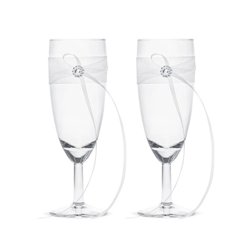 Set of 2 Wedding champagne glasses with lace
