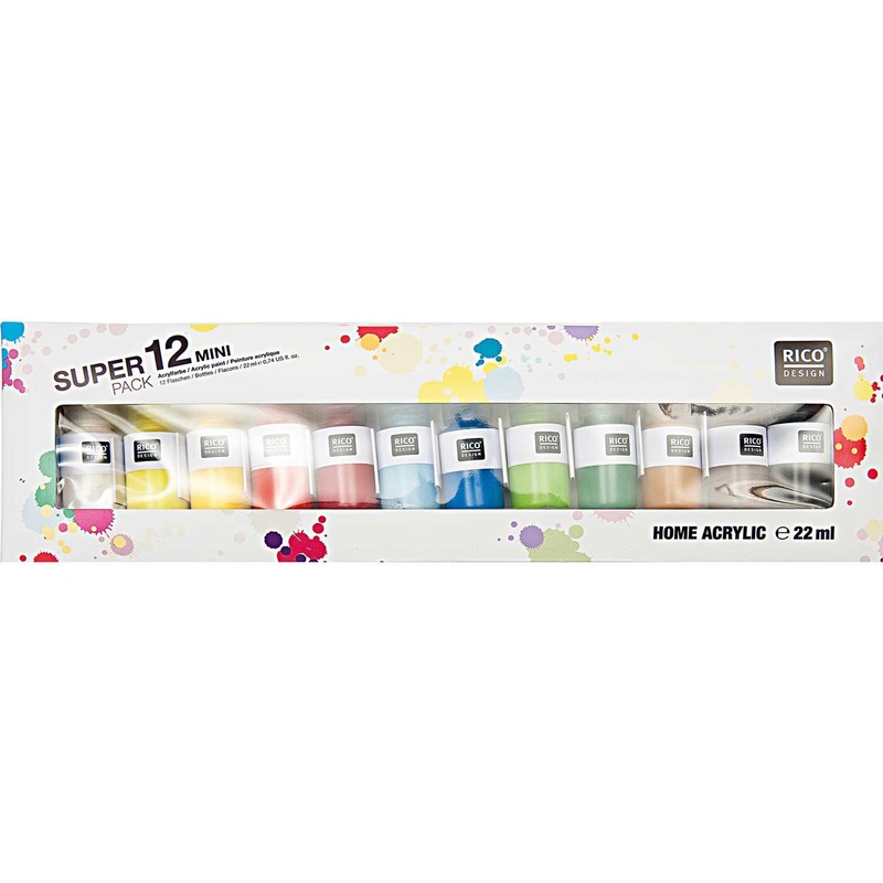 12 colorful mini acrylic colors 22ml