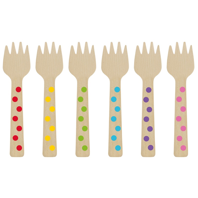 12 mini wooden forks Rainbow Dots