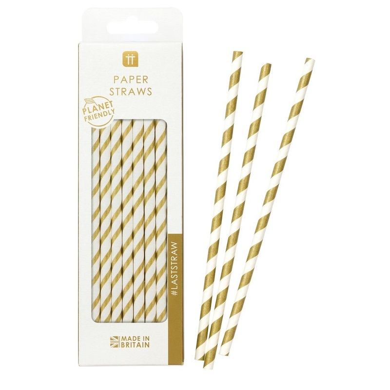 30 golden stripes straws 20cm