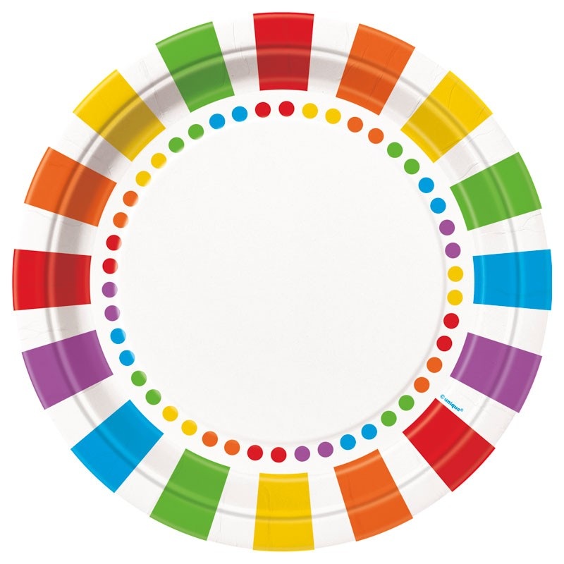8 Colorful Rainbow Party paper plates 23cm