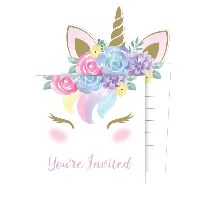 8 Princess Unicorn invitation cards