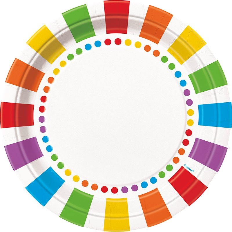 8 rainbow party paper plates Acrobaleno 23cm