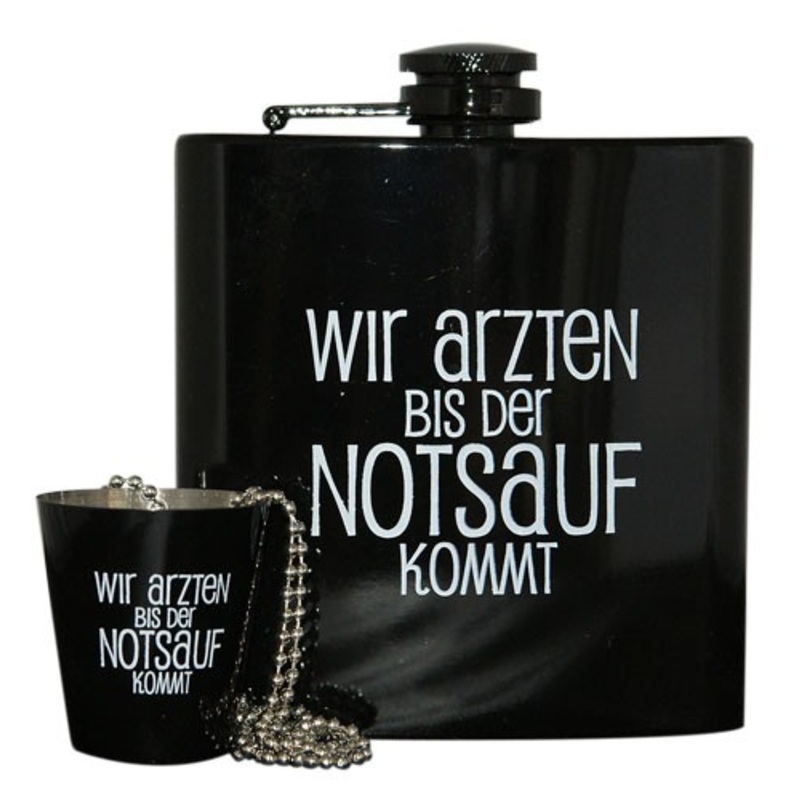 Hip flask and glass emergency drink