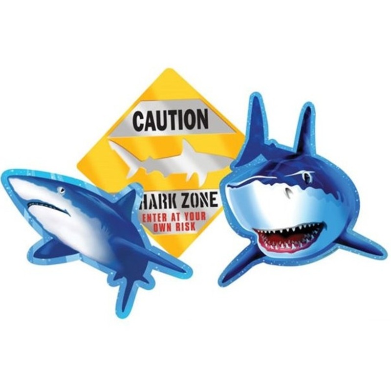 3 shark party decoration signs
