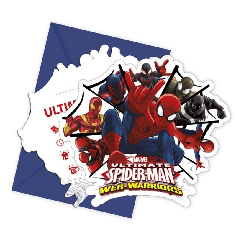 6 Spiderman Web Warriors invitation cards