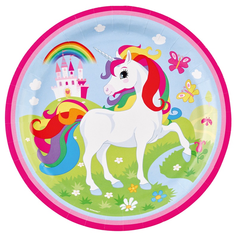 8 magical unicorn Rainbow Sparkle paper plates 23cm