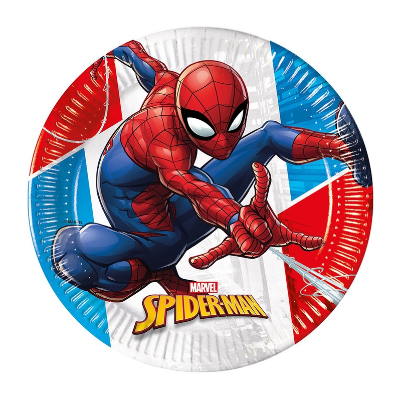 8 Spiderman Super Hero paper plates 20cm compostable