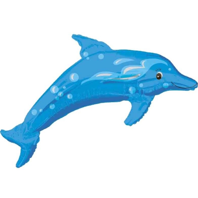 Foil balloon dolphin with blue wave design