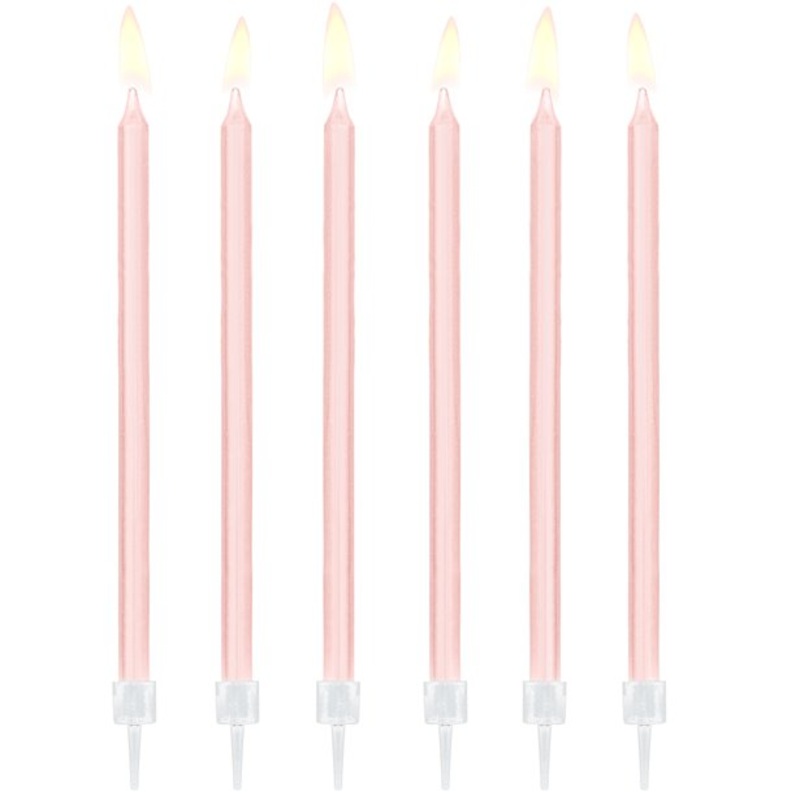 12 light pink cake candles Surprise 14cm