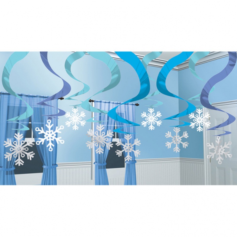 15 Snow Flakes Wonderland spiral hangers 61cm
