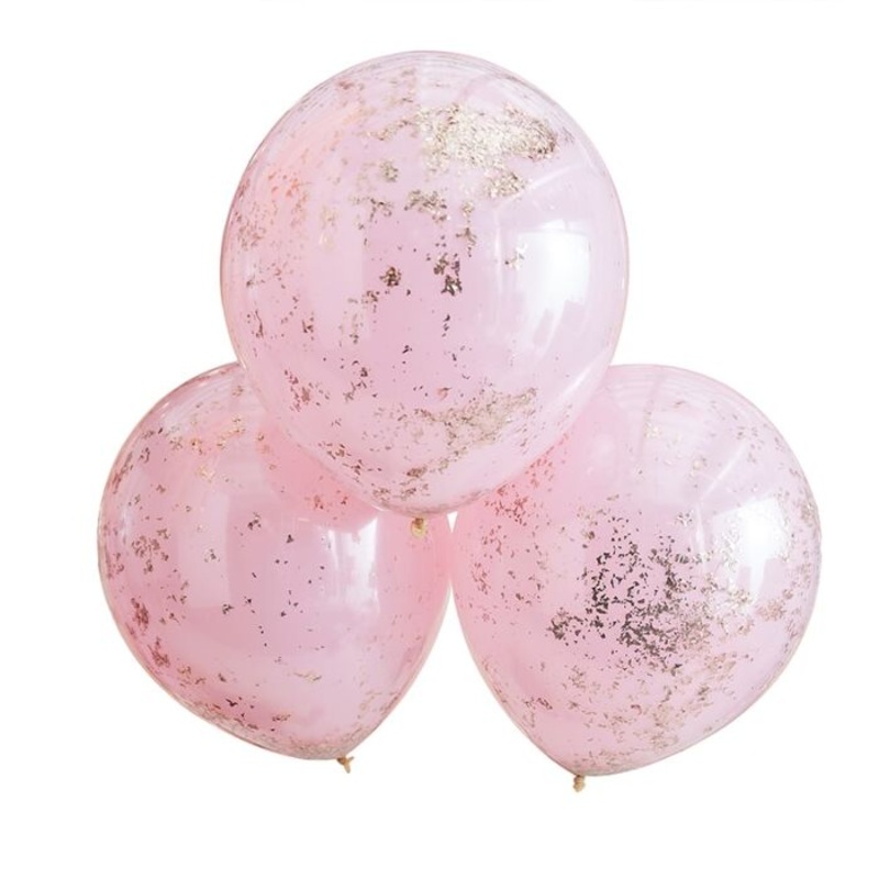 3 golden pink confetti balloons 45cm
