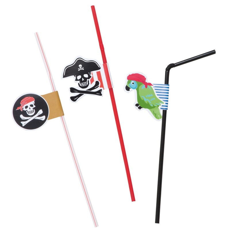 6 colorful pirate party straws