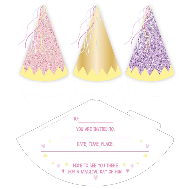 6 fairytale invitation cards as a party hat