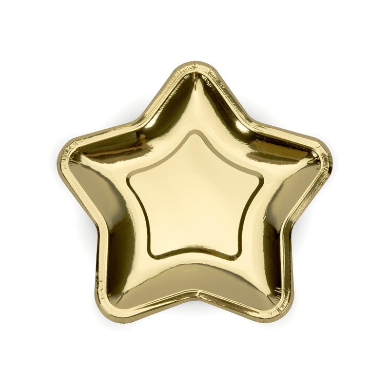 6 Gold Rush Star Paper Plates 23cm