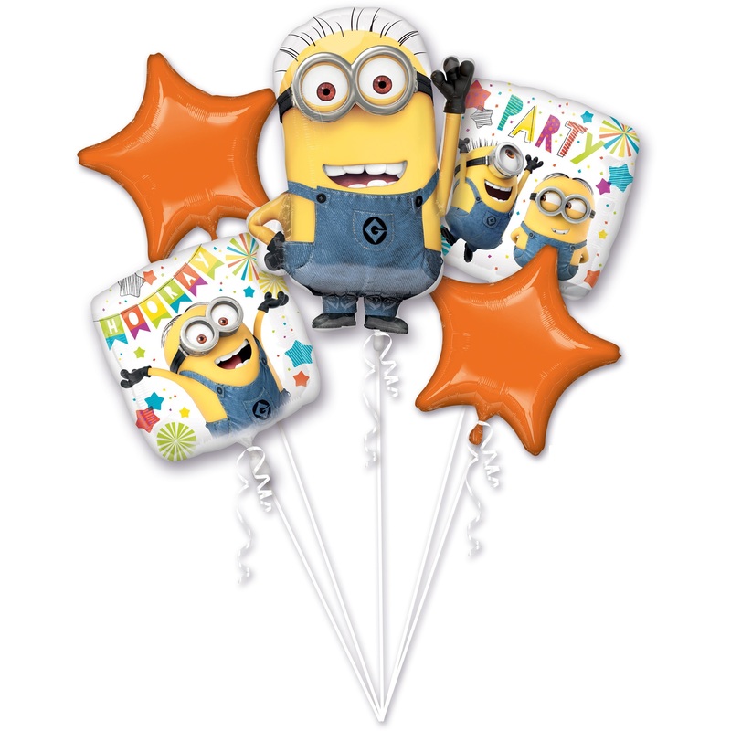 5 foil balloons Minions Party Time