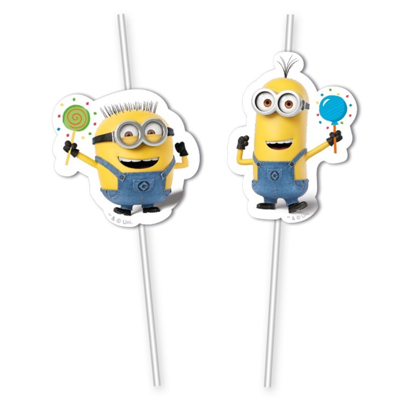 6 Minions Balloon Party Flexi Straws 24cm