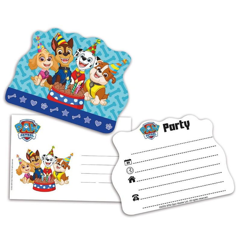 6 Paw Patrol Friends invitations Chase with envelope