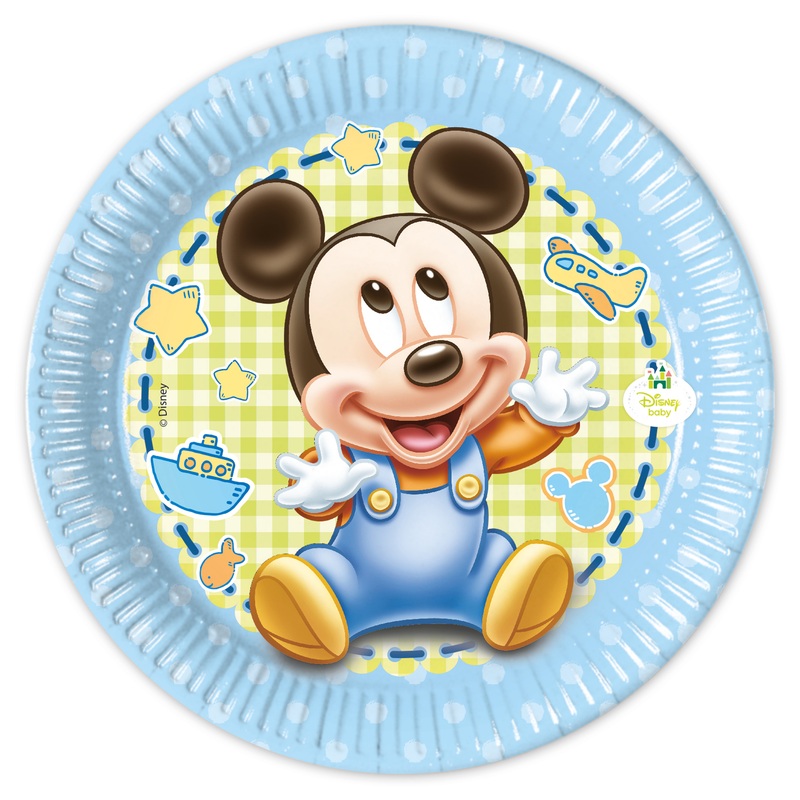 8 Mickey Mouse baby shower paper plates 20cm