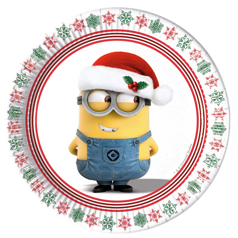 8 Minions Christmas paper plates 20cm