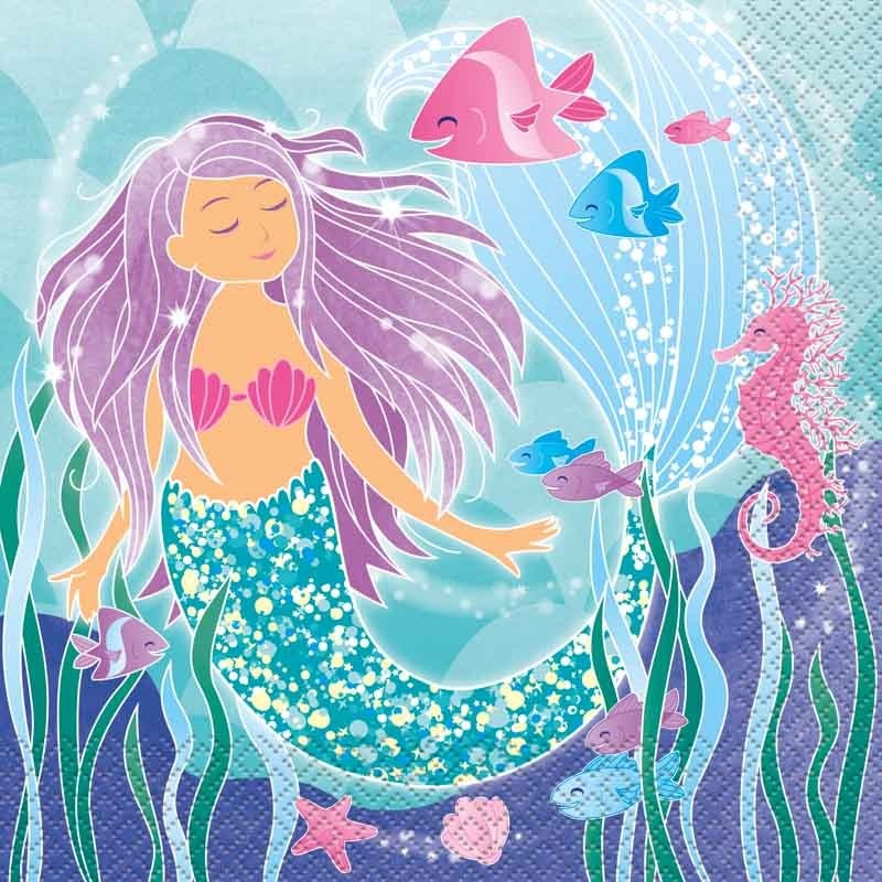 16 magical mermaid sirena napkins 33cm