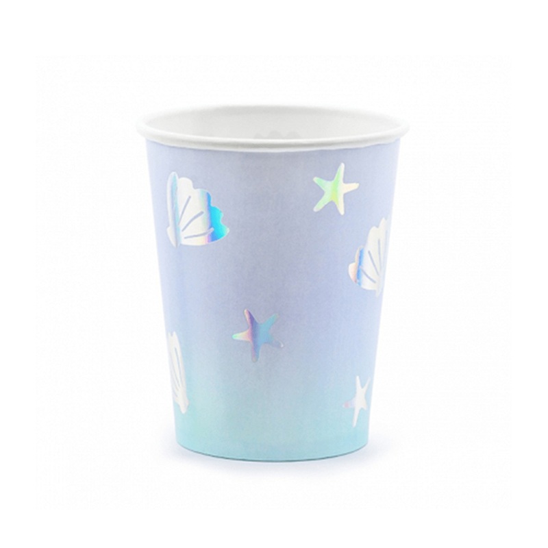 6 Sealife Paper Cups Pastel Blue 220ml