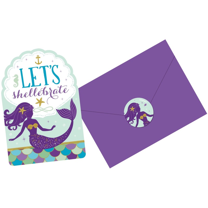 8 Shellebrate mermaid invitation cards