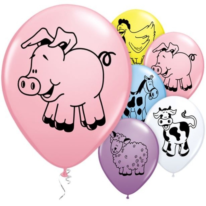 5 farm life balloons 28cm