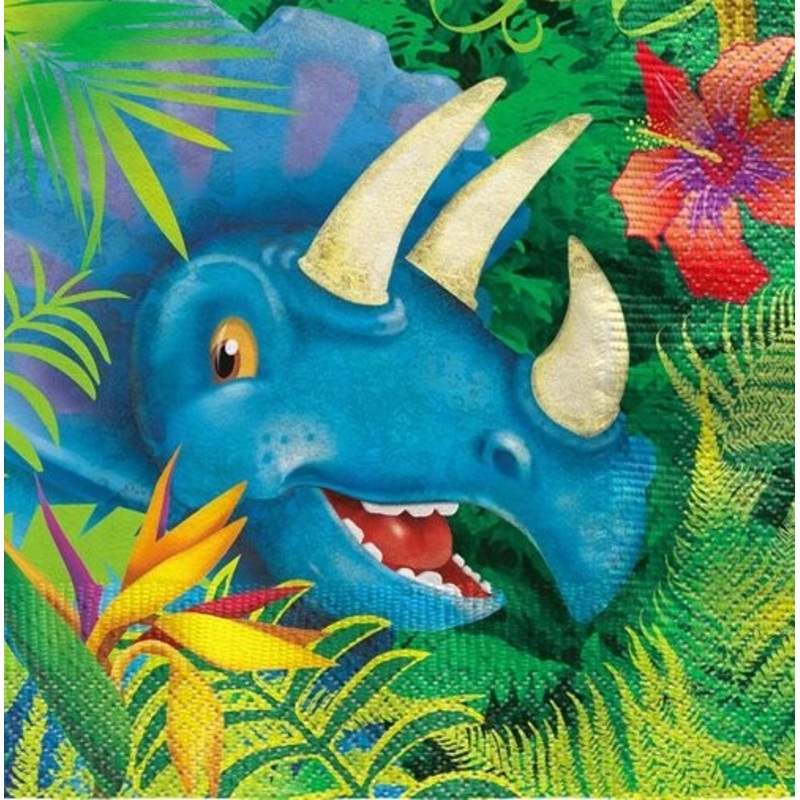16 dinosaur adventure napkins 33 x 33cm