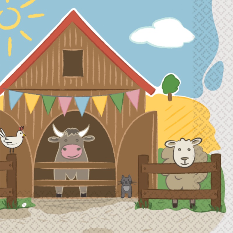 16 Farm Party Napkins 33x33cm