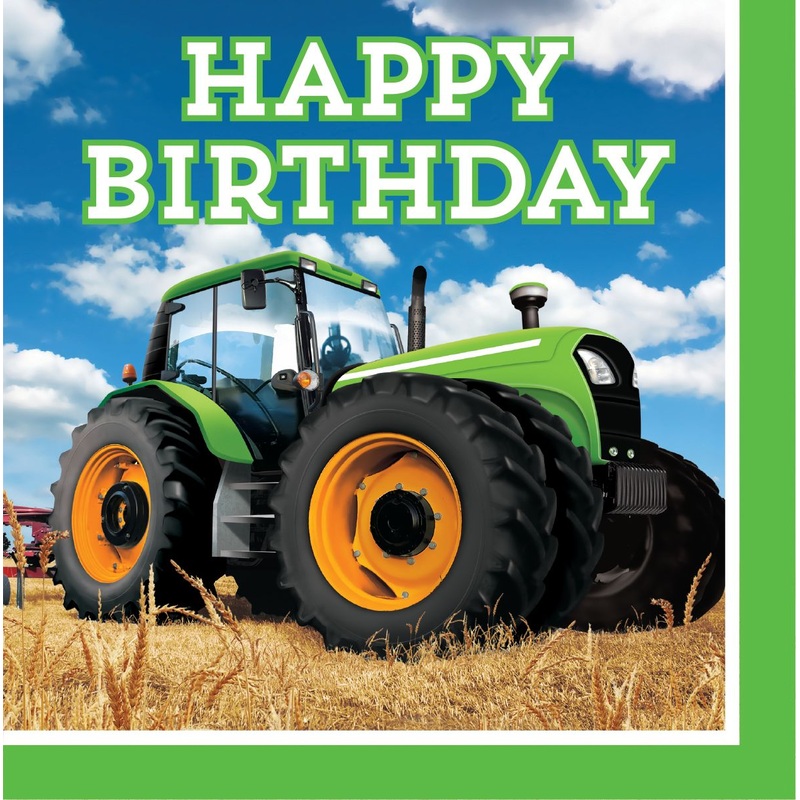 16 tractor party birthday napkins 33cm