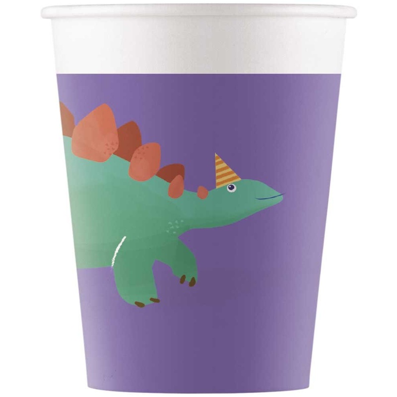 8 Dino birthday cups compostable 200ml