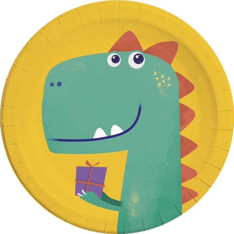 8 Dino birthday paper plates 23cm