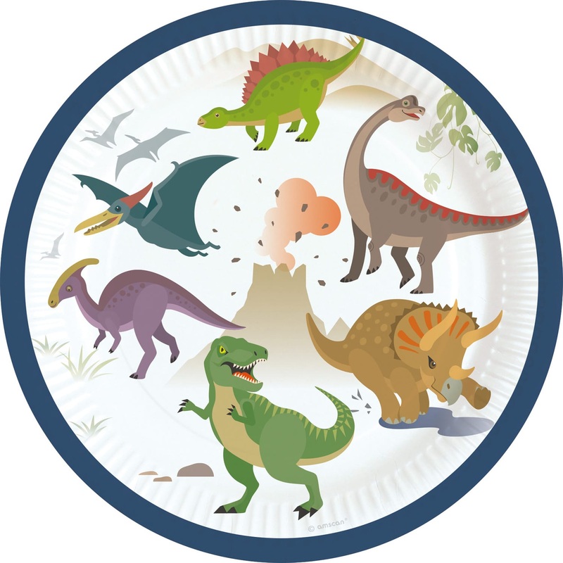 8 Happy Dinosaur Paper Plates 18cm